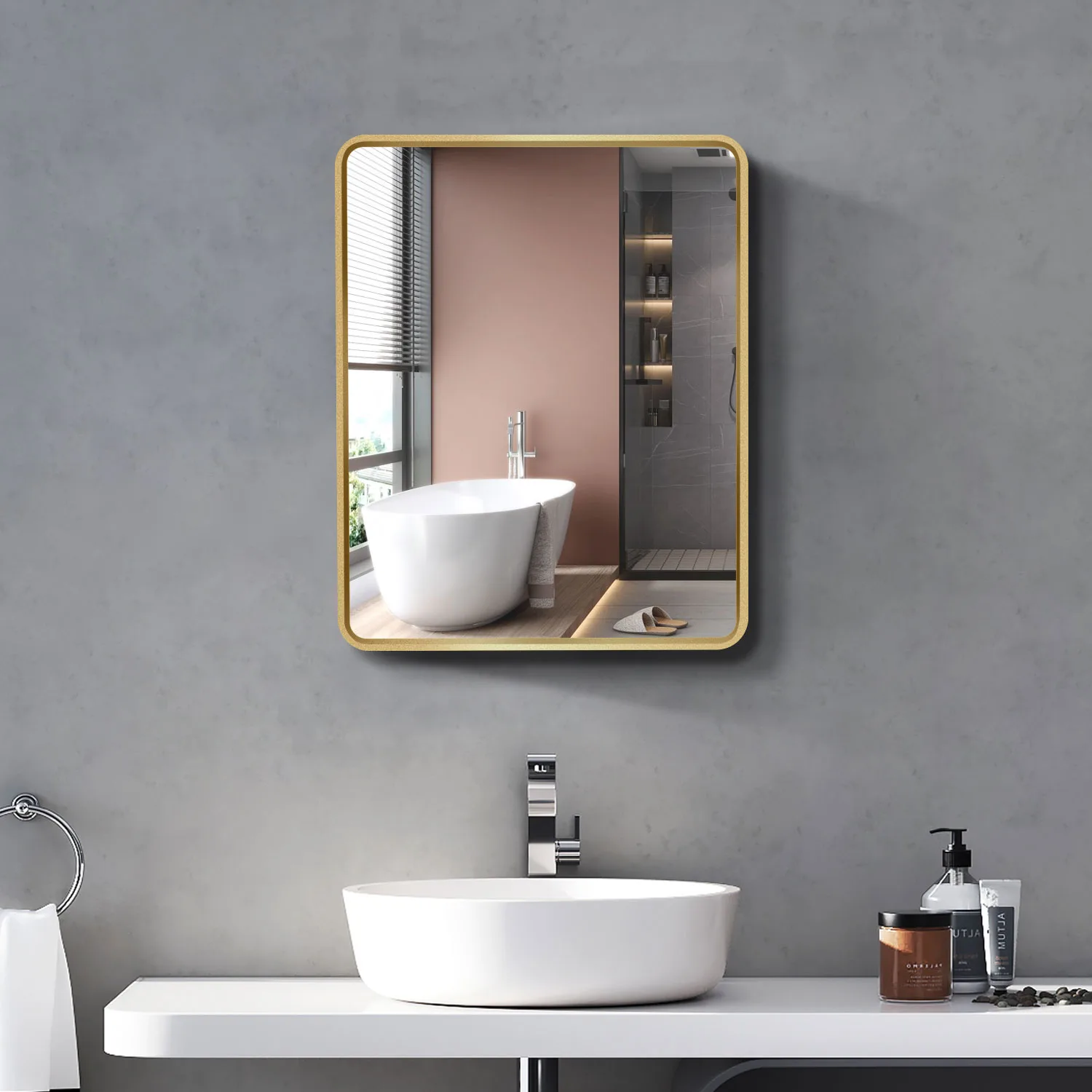 24×30 Inch Gold Metal Framed Wall Mount or Recessed Bathroom Medicine Cabinet with Mirror