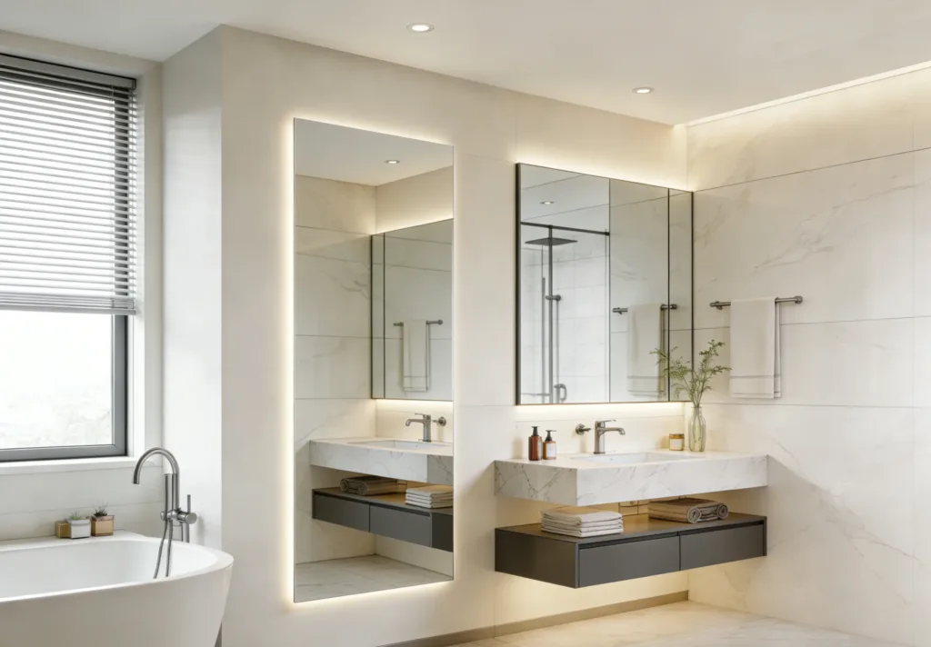GermanVilla Bathrooms Mirror project with full length wall mounted LED mirror by AOSMAY