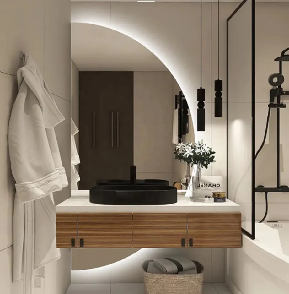 Big Half Moon Frameless LED Lighted Wall Mirror for Bathroom Decoration Half Round LED Mirror