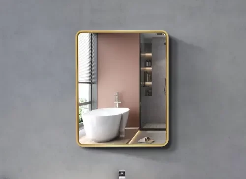 24x30 Inch Gold Metal Framed Wall Mount or Recessed Bathroom Medicine Cabinet with Mirror