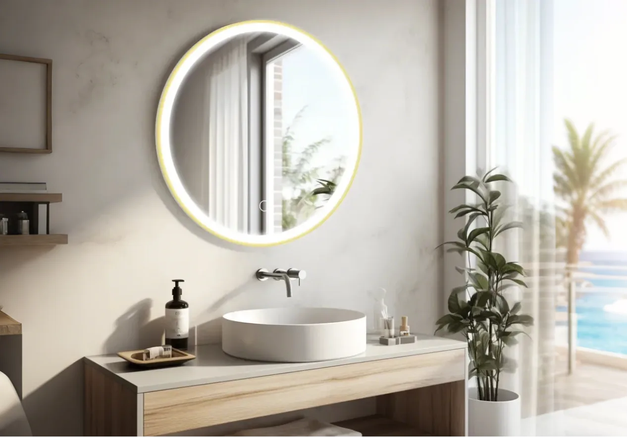 Aosmay 31×31 Inches Gold 201 Stainless Steel Frame LED Mirror