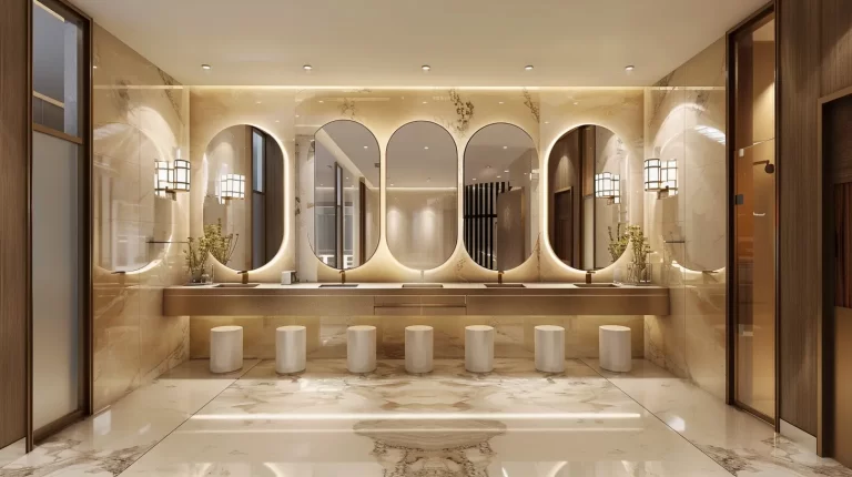 Wall-mounted LED mirror for commercial mall washrooms