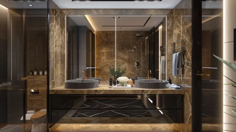 Frameless LED mirror enhancing apartment modern design