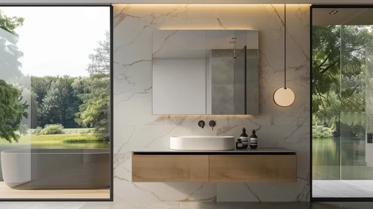 Wall-hung LED bathroom mirror for small apartment spaces