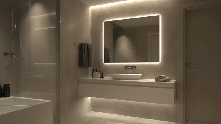 LED mirror with dimmable light for apartment vanity area