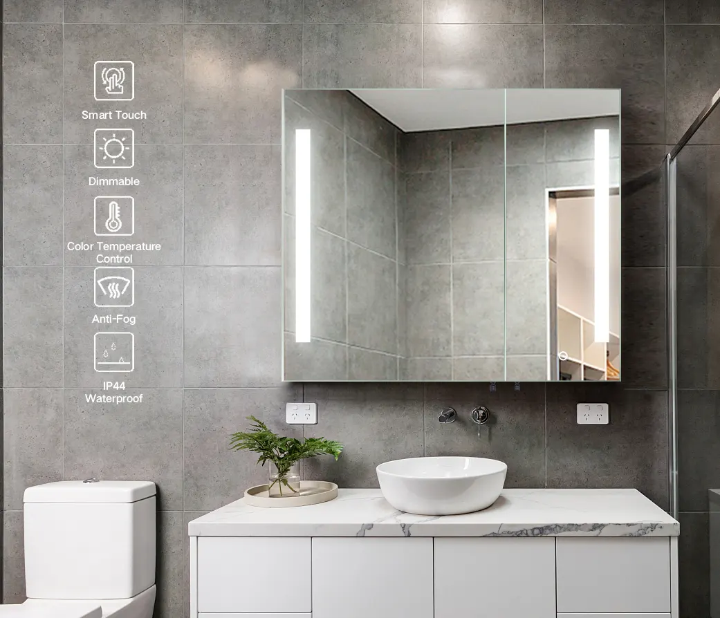 30&times;26 Inch Black LED Mirror Medicine Cabinet Surface, Defogger, Anti-Fog, Dimmable Lights Brightness Memory