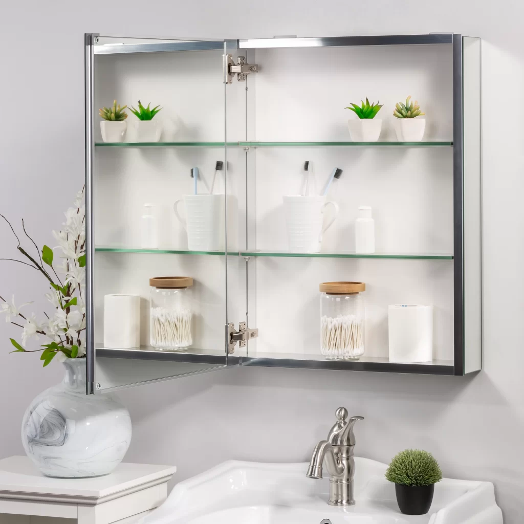 Bathroom mirror cabinets have doors that come in different materials and opening styles