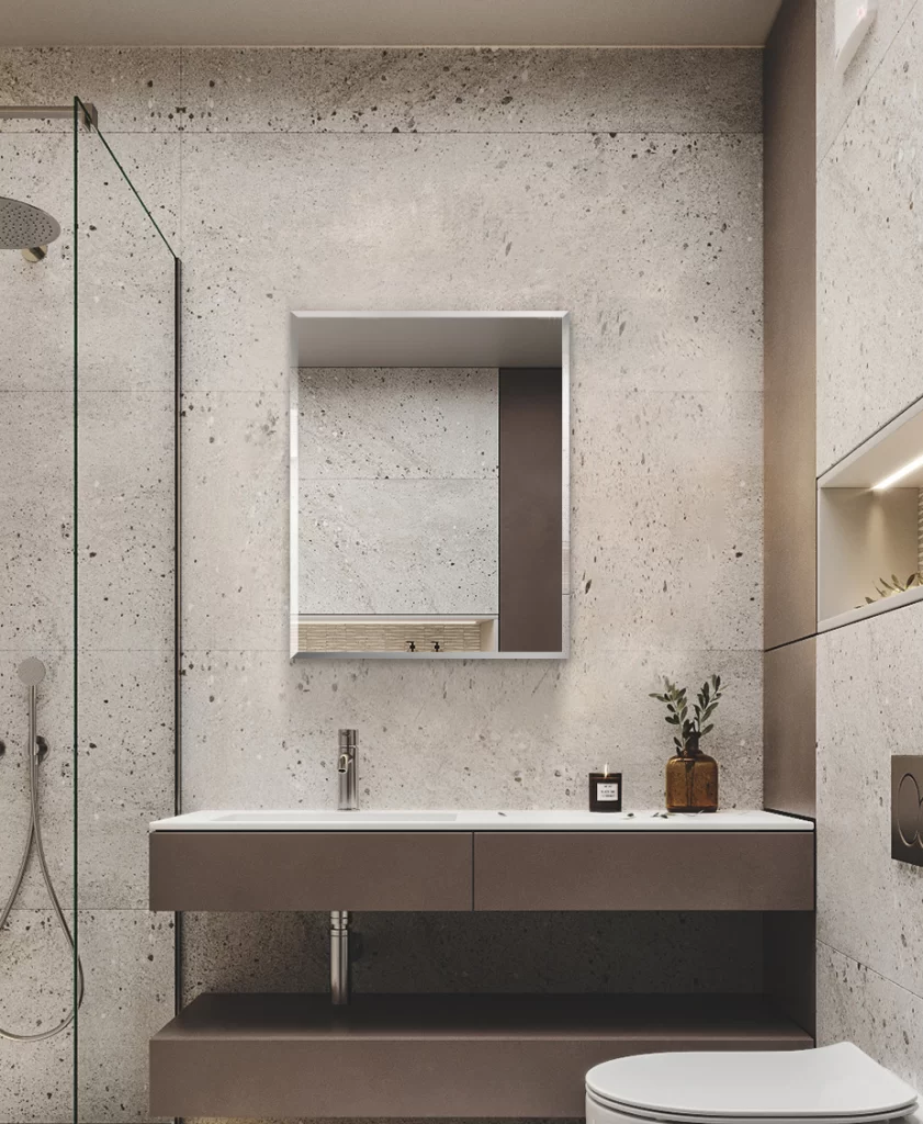 Mirrors in bathroom mirror cabinets: bevelled edge finish is a surface where the edge of the mirror is polished at an angle to enhance its safety and visual appeal.