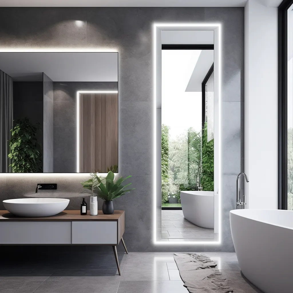 Full Length Mirror with Lights Hair Salon Station Touch Screen Smart Dressing Mirror