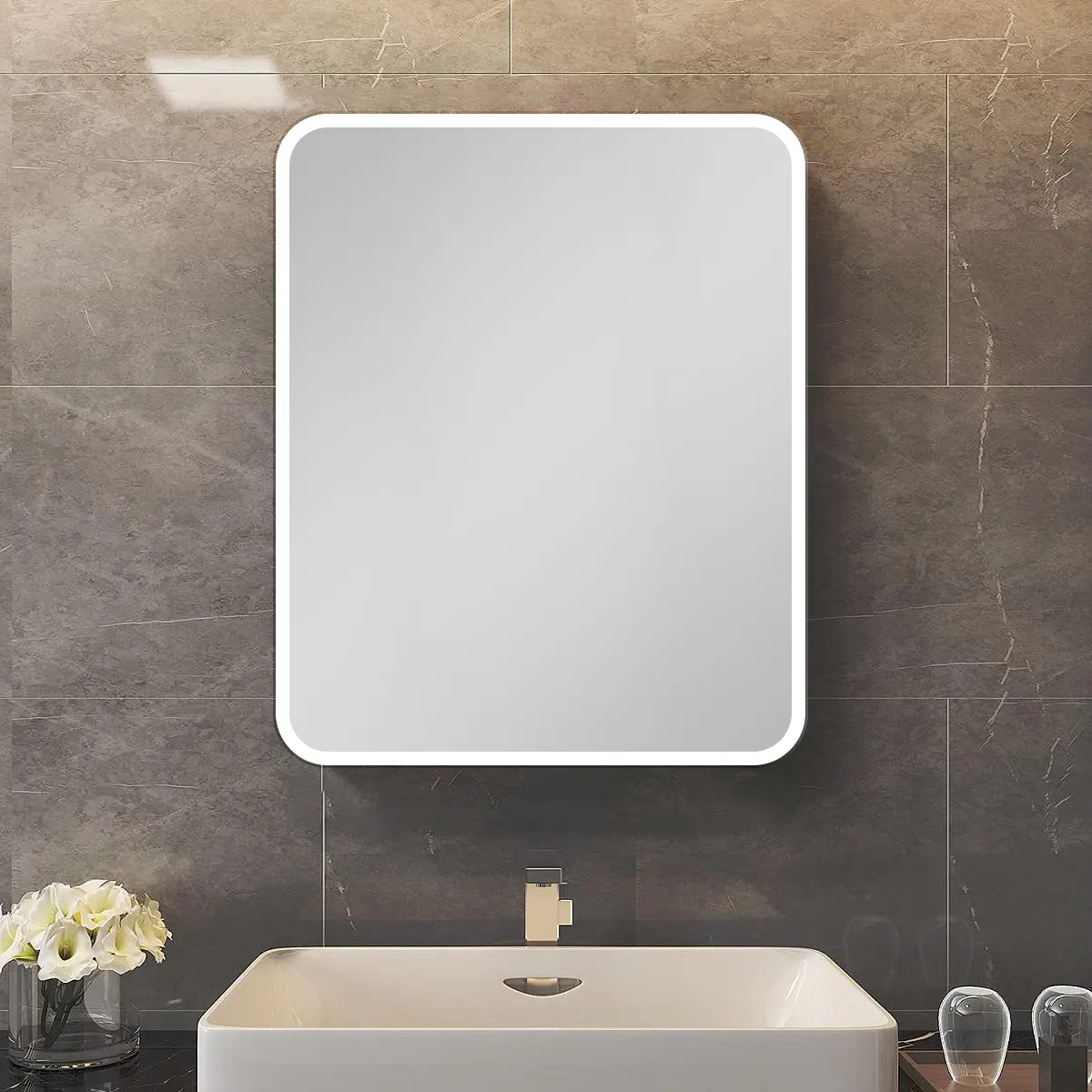 24×30 Inch Silver Metal Framed Wall Mount or Recessed Bathroom Medicine Cabinet with Mirror