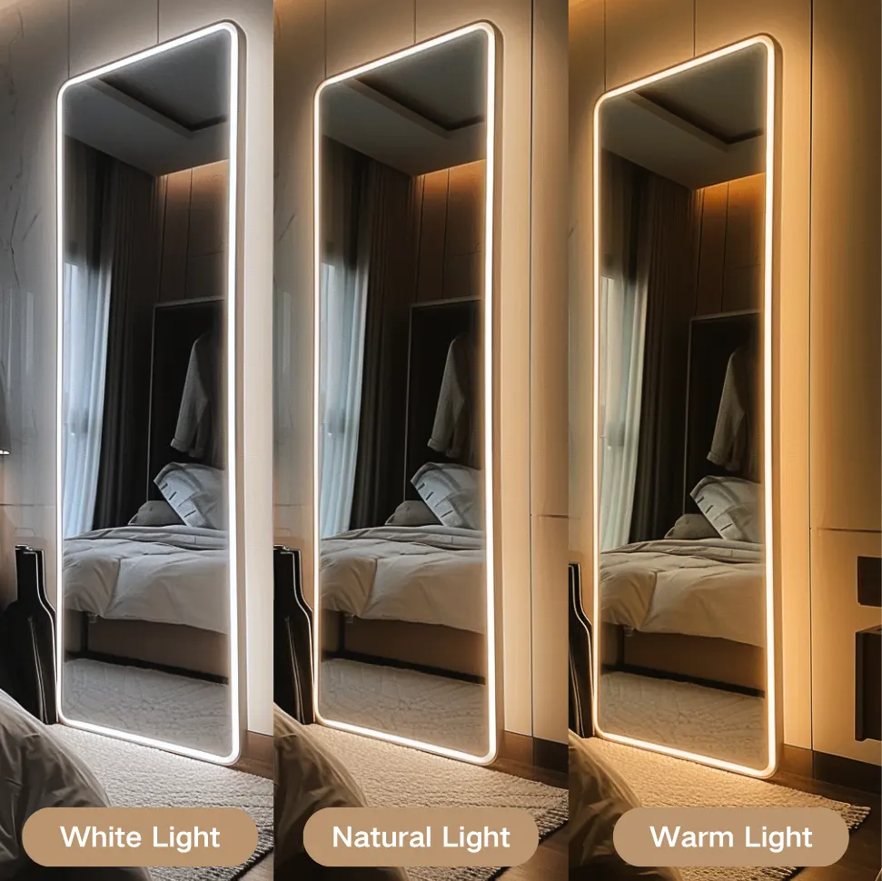 Mirror with led lights with different color temperatures for different environmental lighting needs.