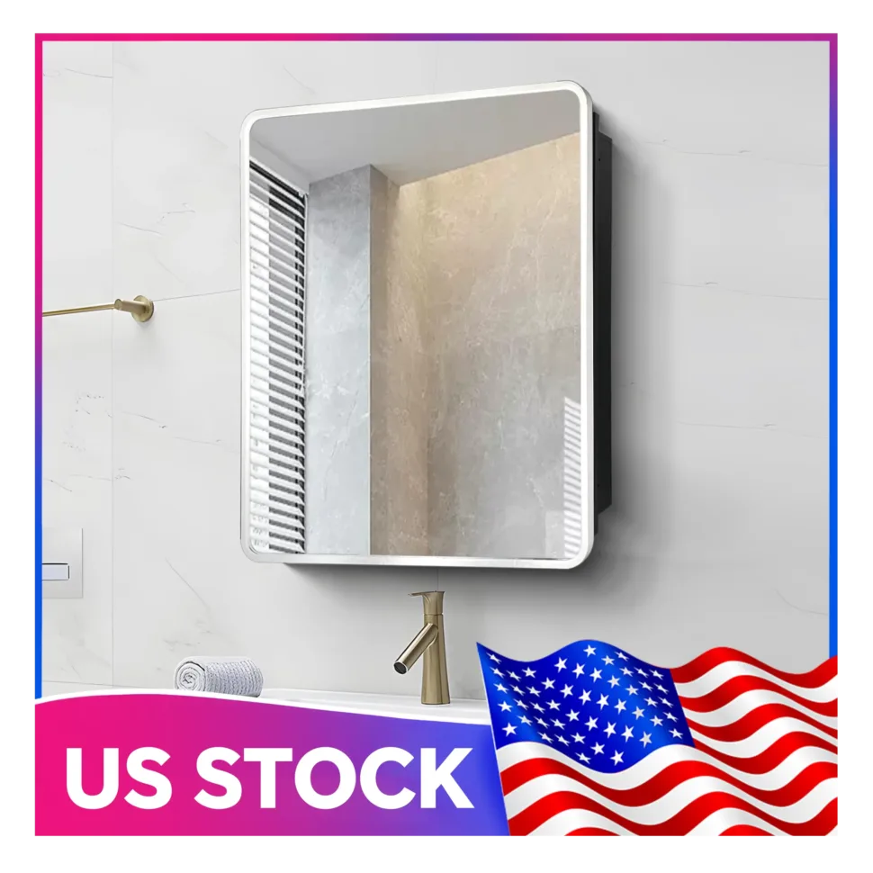 20x28 Inches Silver Metal Framed Bathroom Medicine Cabinet with Mirror