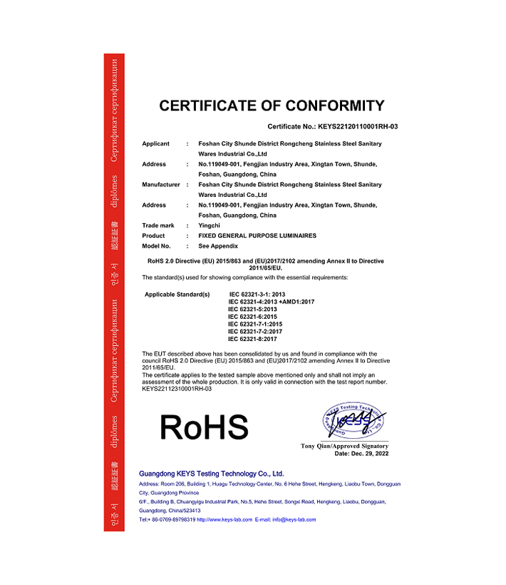 ROHs Certificate