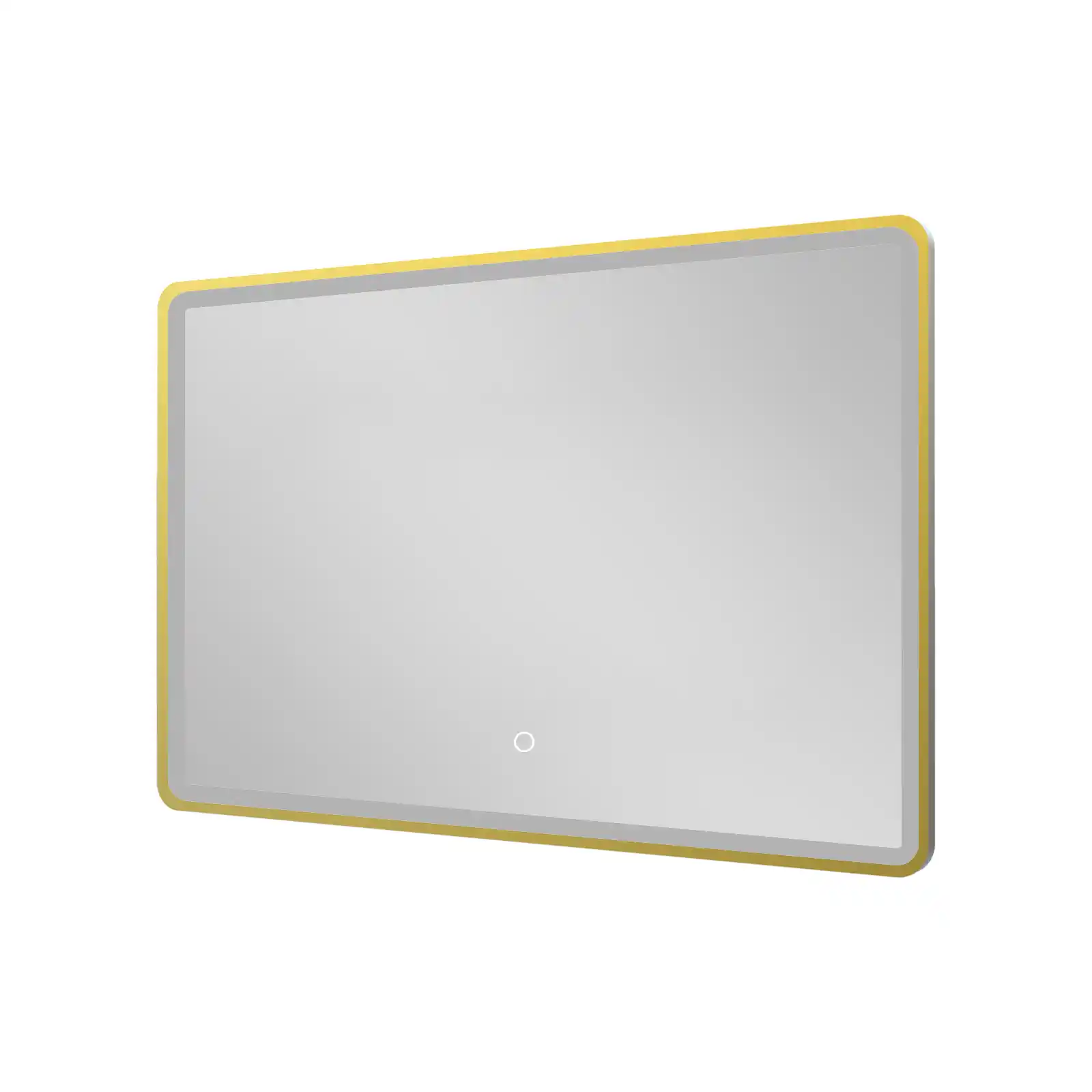 Modern bathroom mirror with lights in stainless steel and premium gold finish.