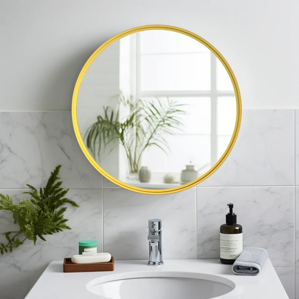 34×35 Inches Gold Aluminum Frame Mirror Vanity Mirror Bathroom | Aosmay