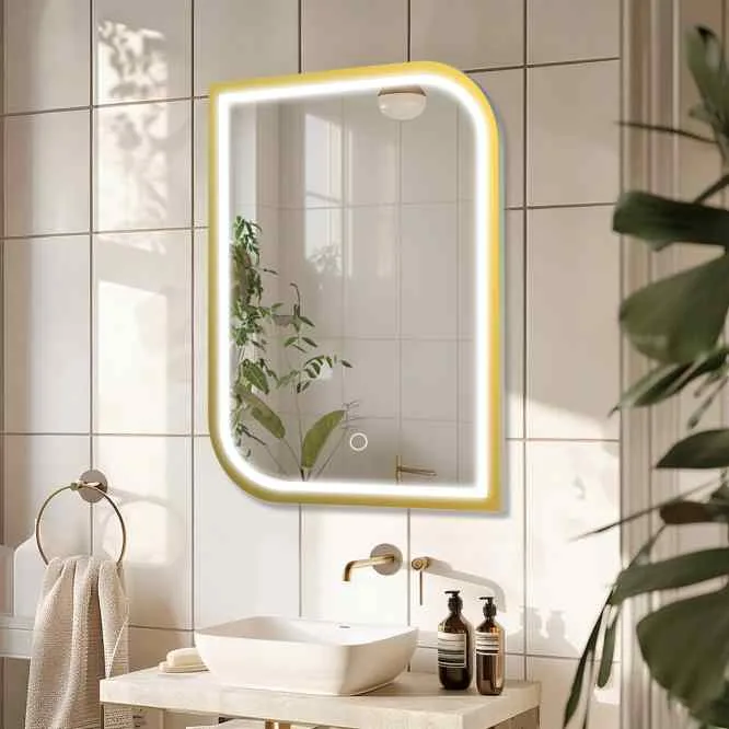22×30 Inches Stainless Steel LED Mirror with Electroplated Gold