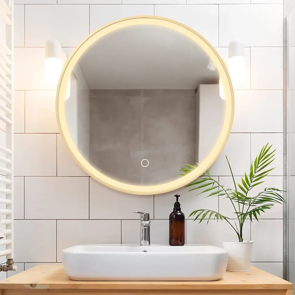 Gold-plated 201 Stainless Steel Frame LED Mirror