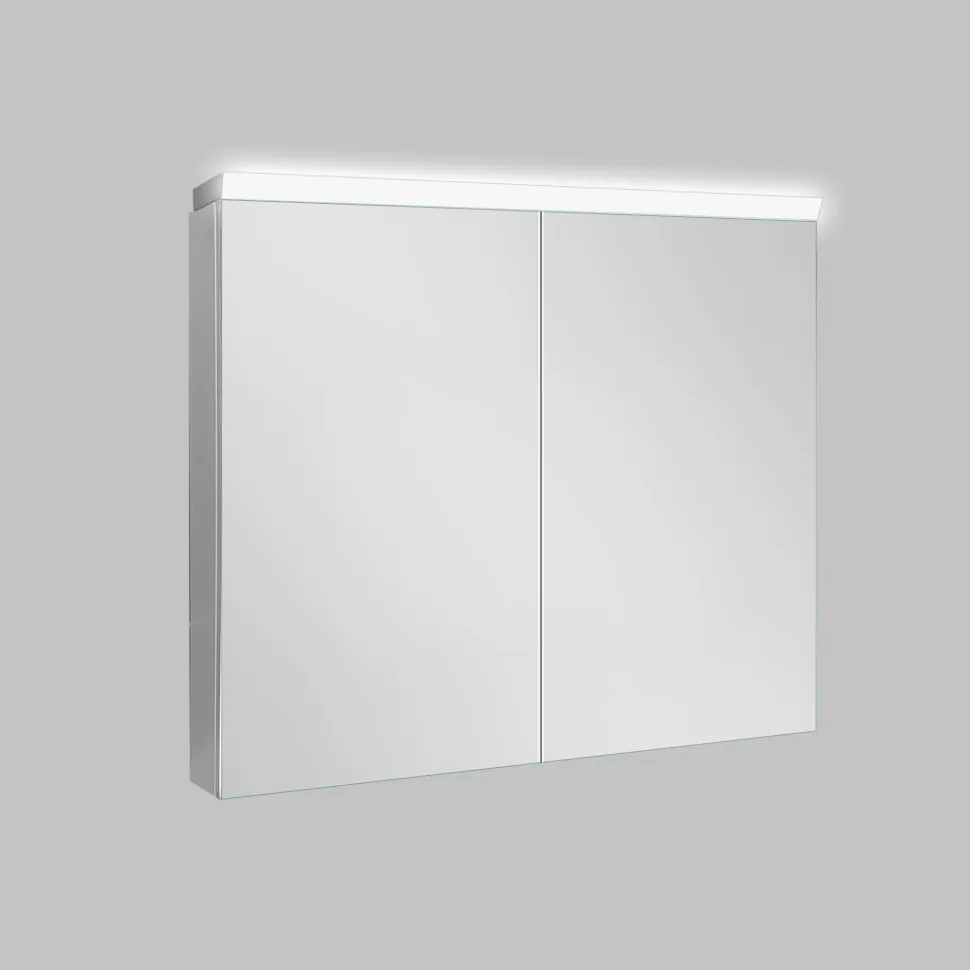 Dual-sided aluminum bathroom mirror cabinet with automatic on/off LED lighting