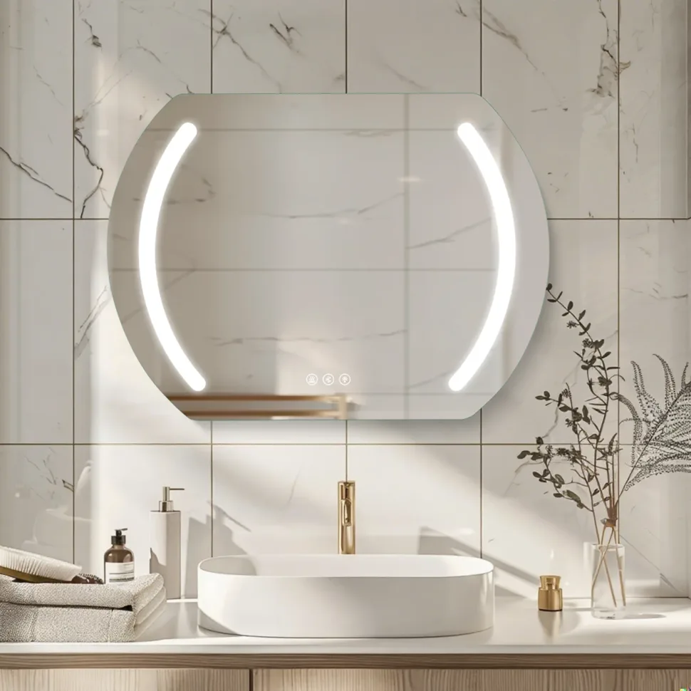 Modern bluetooth LED vanity mirror for your bathroom, featuring slim design and clear illumination.