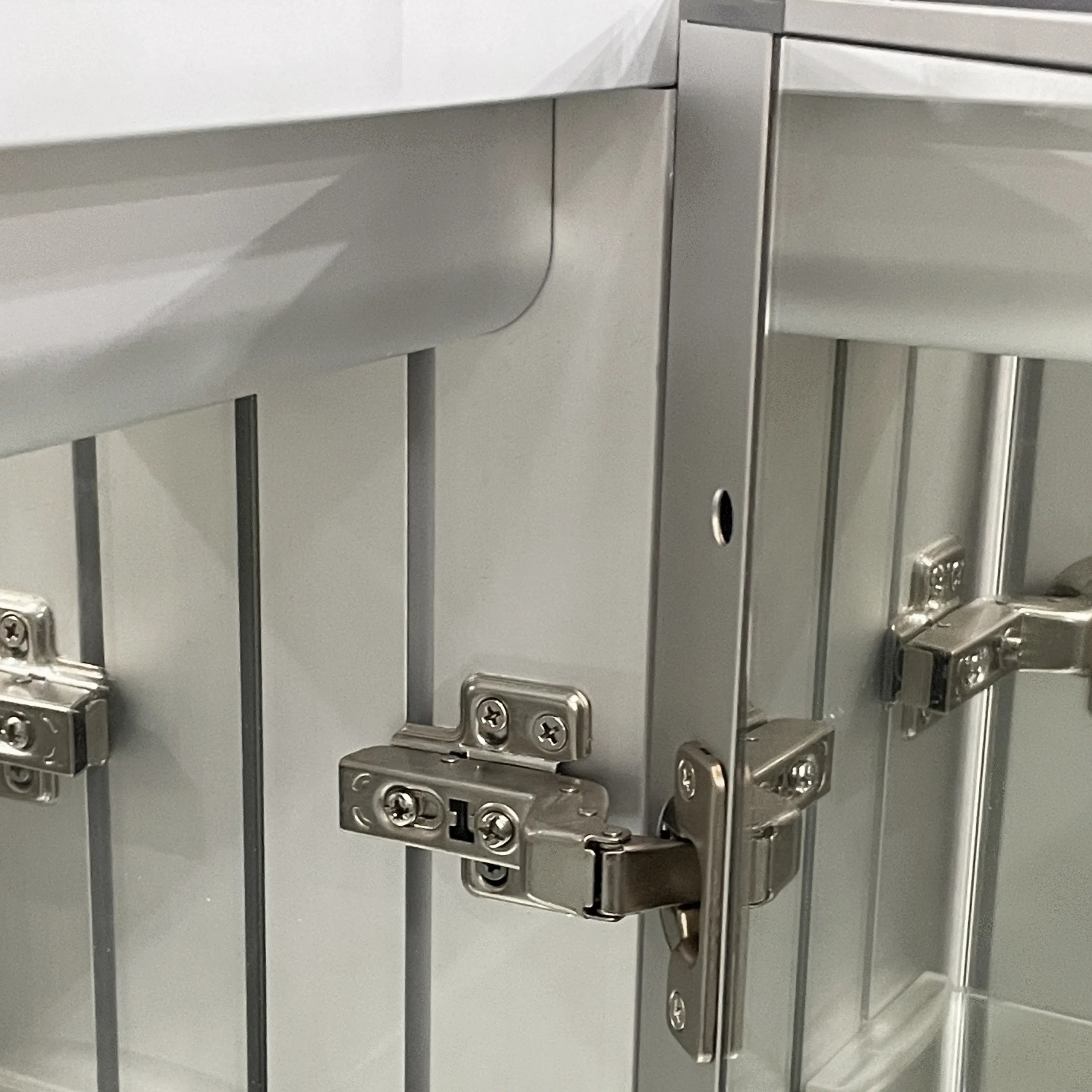 Sleek aluminum mirror cabinet with touchless control and energy-efficient LED illumination.