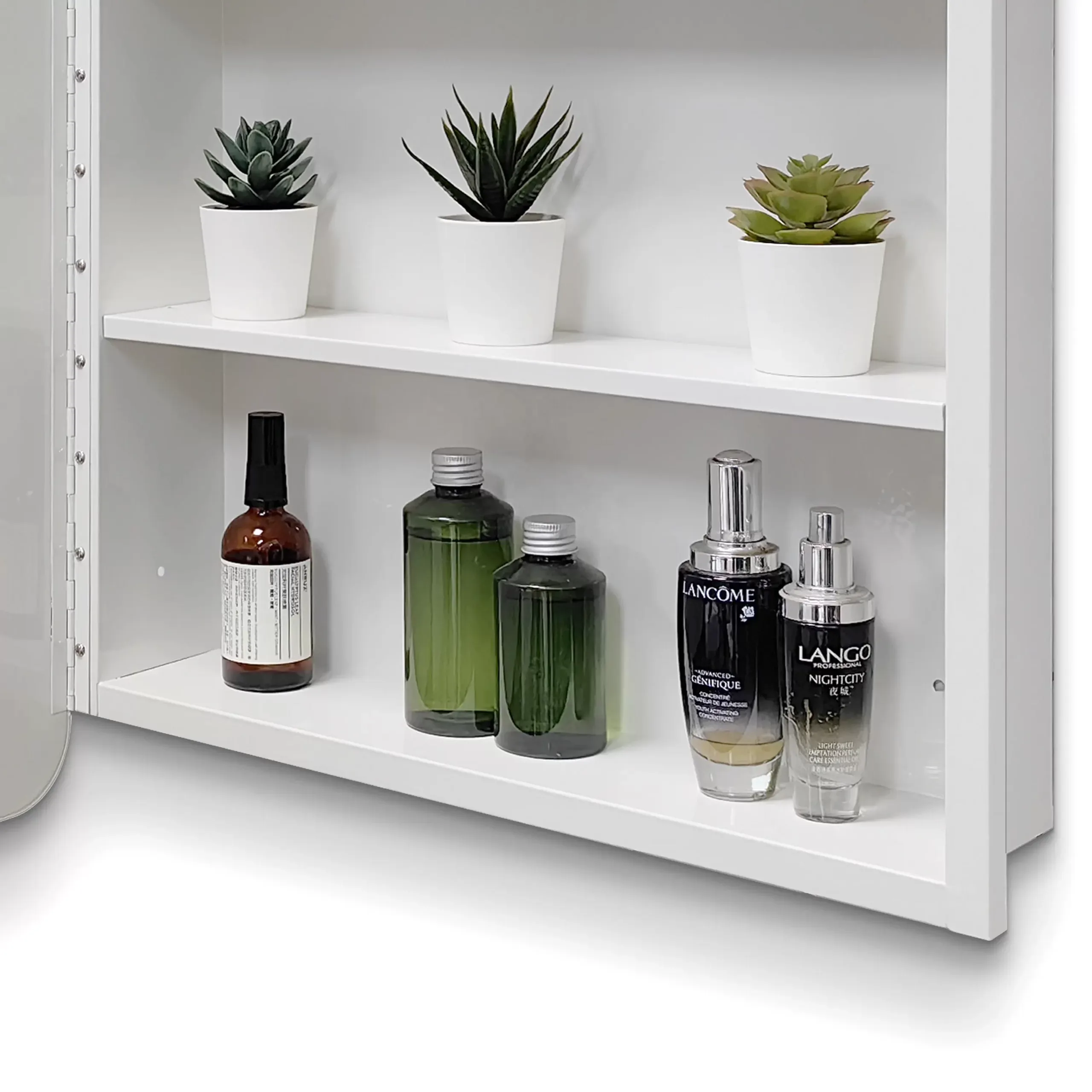 Piano hinges, or continuous hinges, run the full length of the cabinet door.