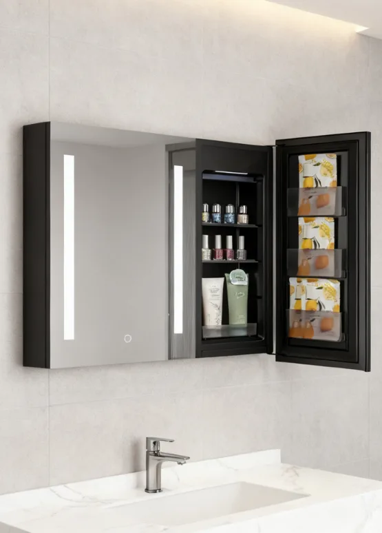 Discover how a bathroom mirrored cabinet combines storage and lighting.