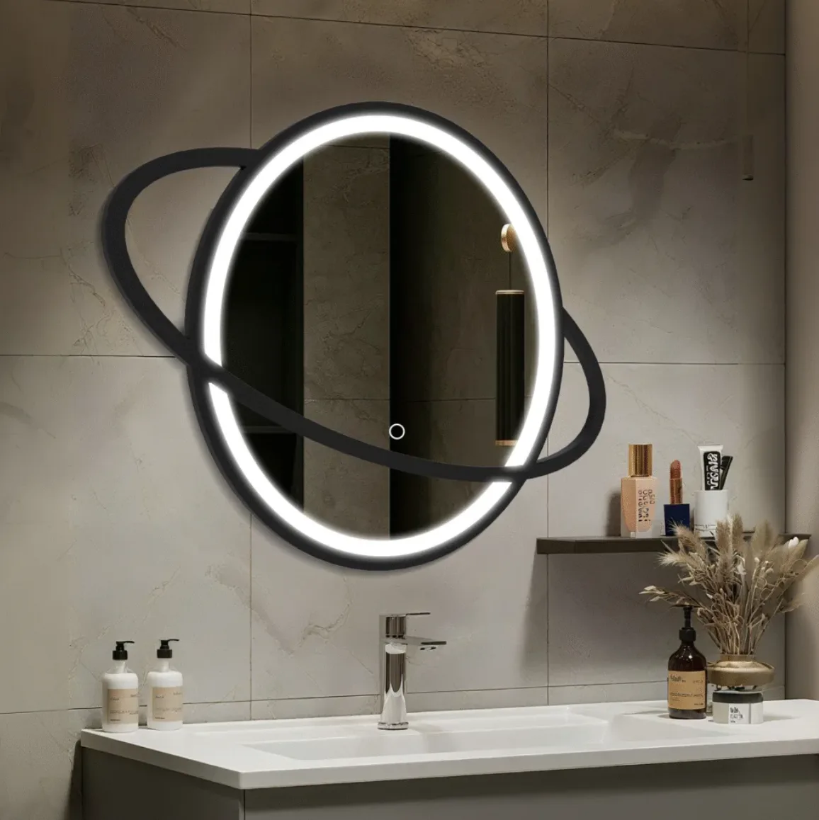 powder-coated iron framed bathroom LED mirror by Aosmay