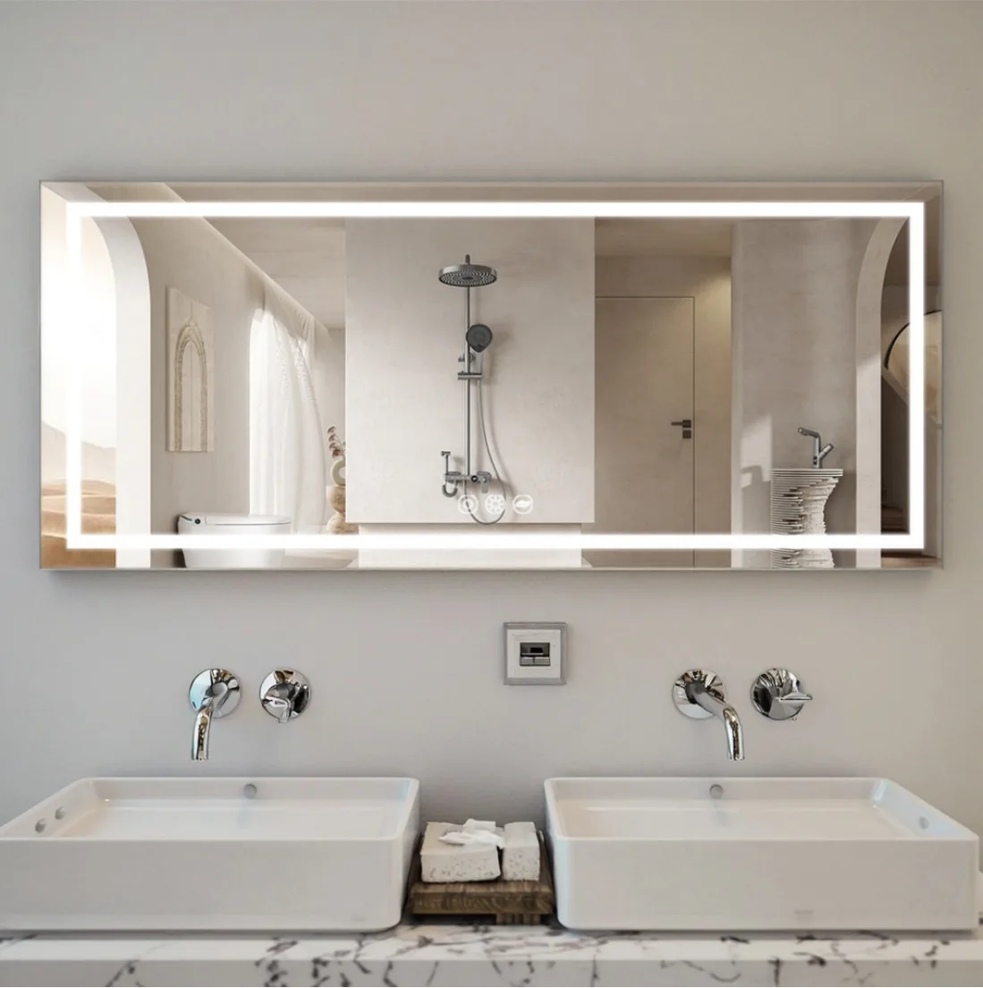 Commercial LED mirror for bathroom in hotel setting