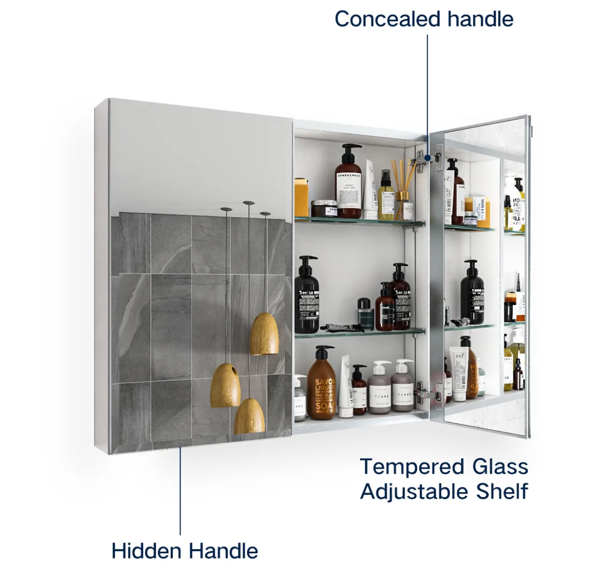 Aosmay medicine cabinet with adjustable shelves and integrated LED lighting