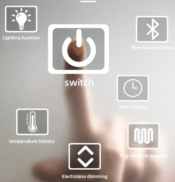 Smart LED bathroom mirror touch controls for brightness and color temperature