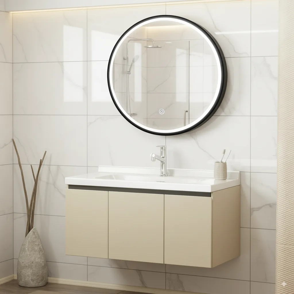 Black bathroom mirror cabinet made from powder-coated iron, durable and stylish for hotel or apartment bathrooms