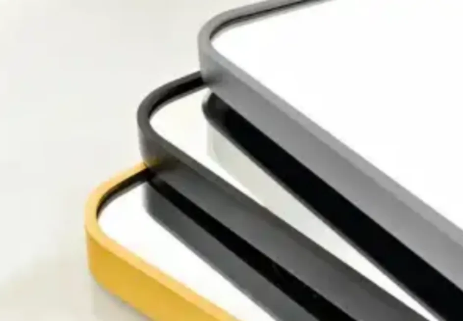 Custom LED mirror options with different frame colors and designs