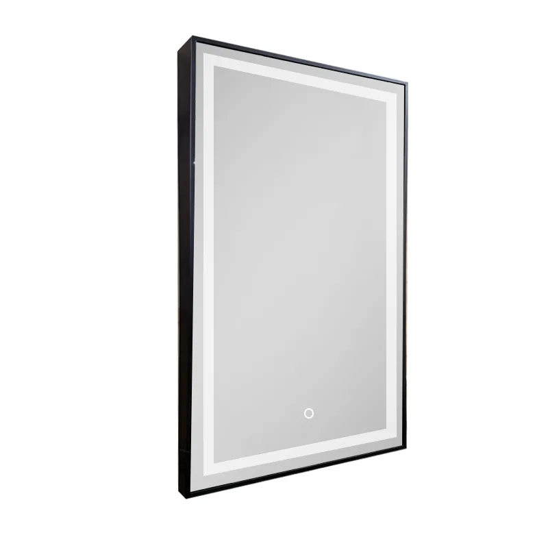 Aosmay rectangle LED mirror, black framed bathroom mirror with anti fog function