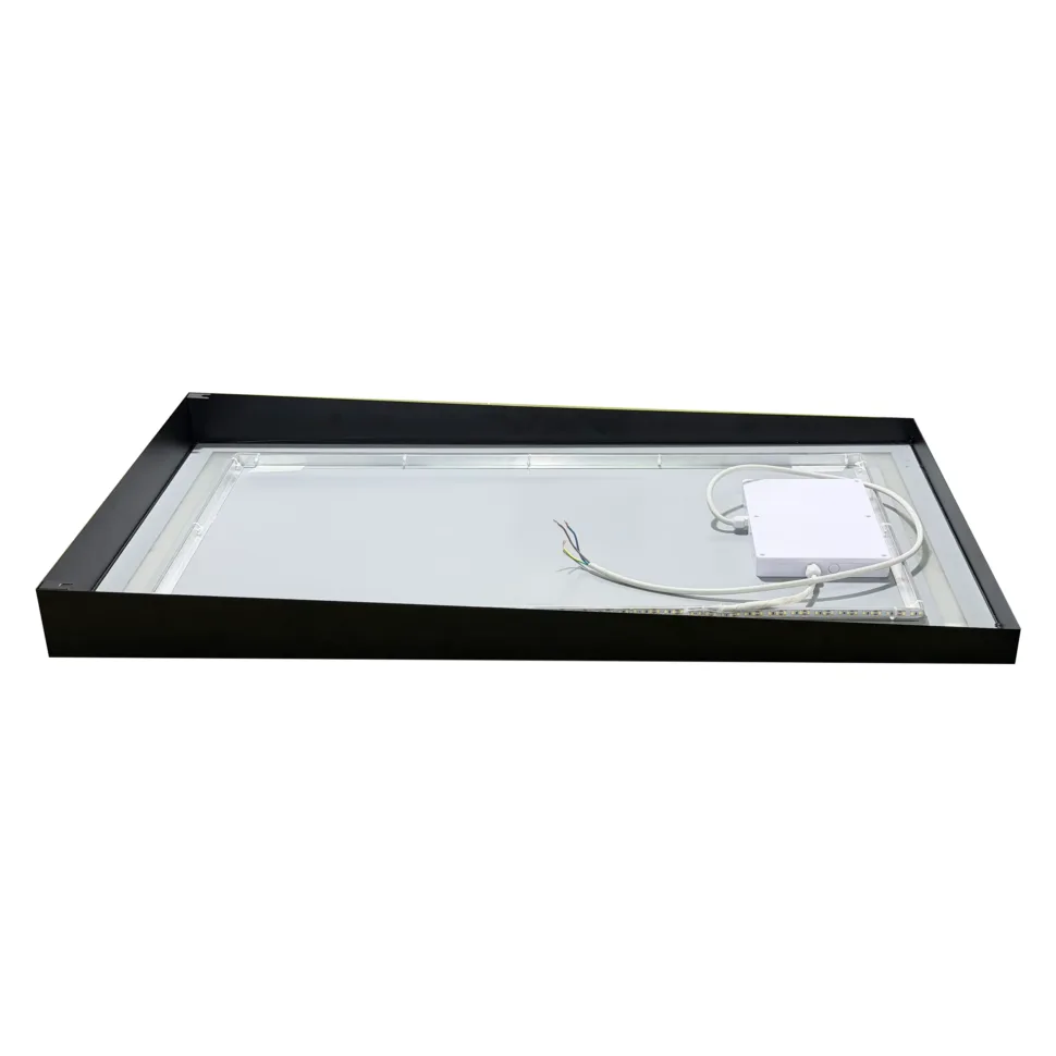 Aosmay rectangle LED mirror in black framed bathroom design with built-in lighting