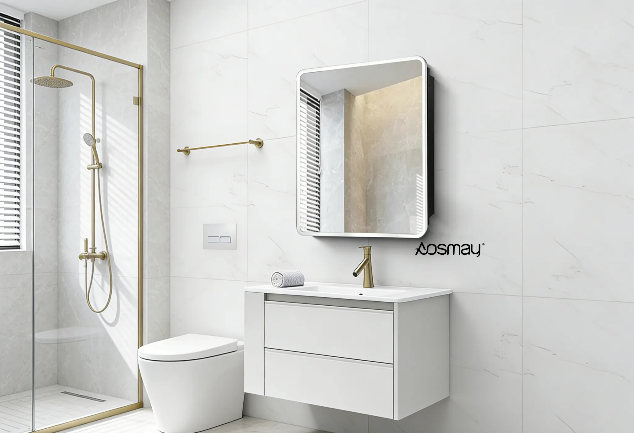 Modern bathroom with a safe Aosmay medicine cabinet installed