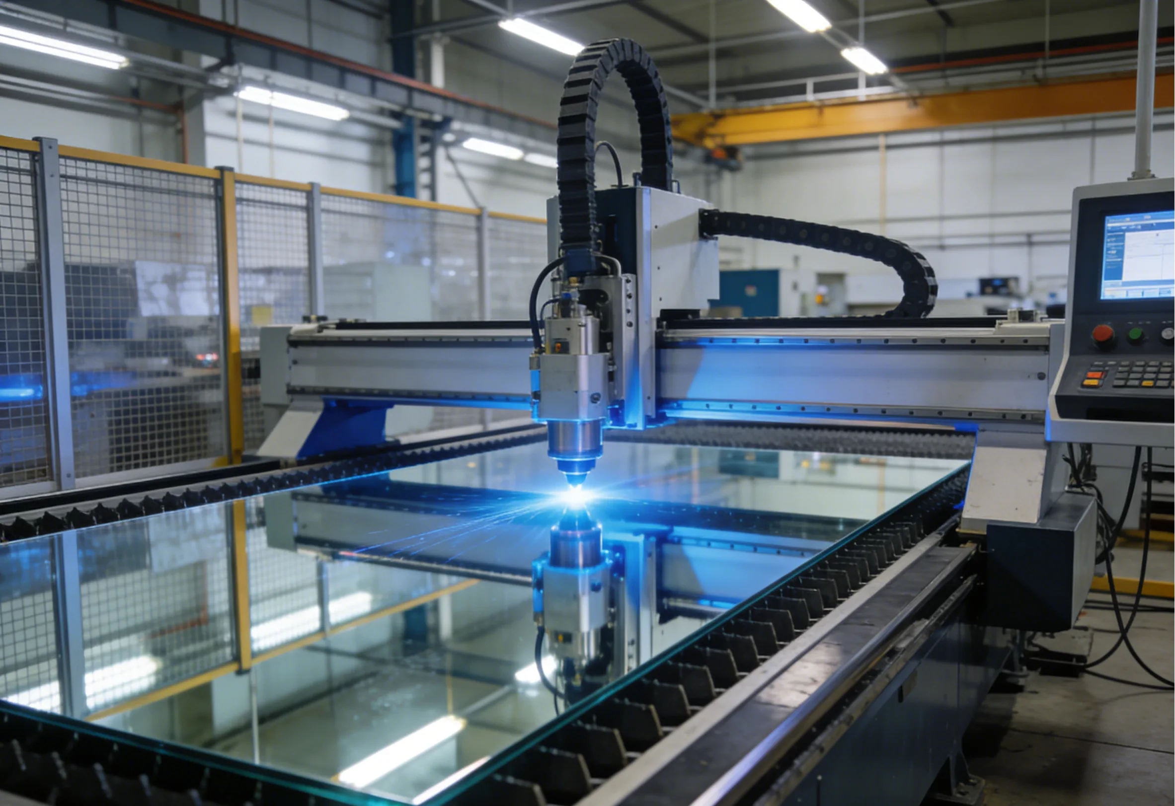 CNC cutting process for bathroom mirrors with LED lights in Aosmay factory