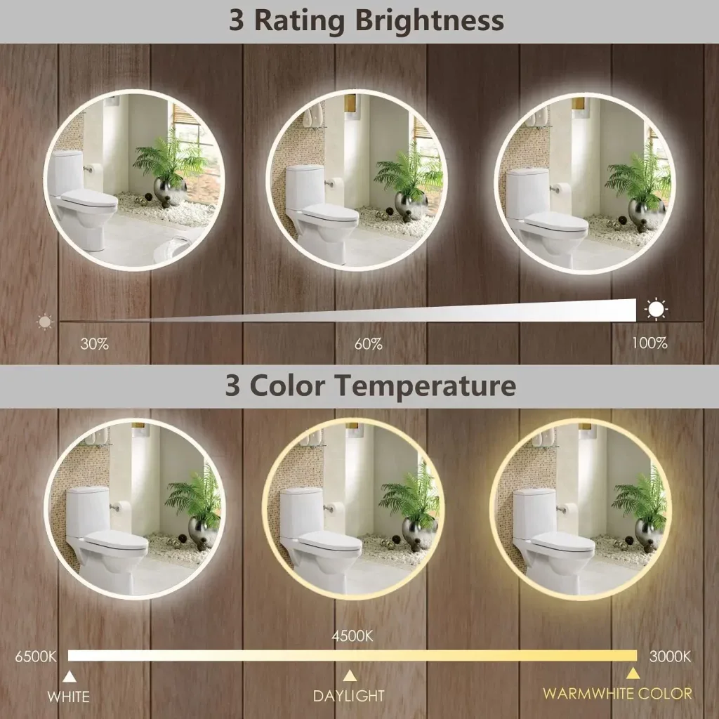 Comparison of warm 3000K, neutral 4500K, and cool 6500K lighting on an led lighted mirrors