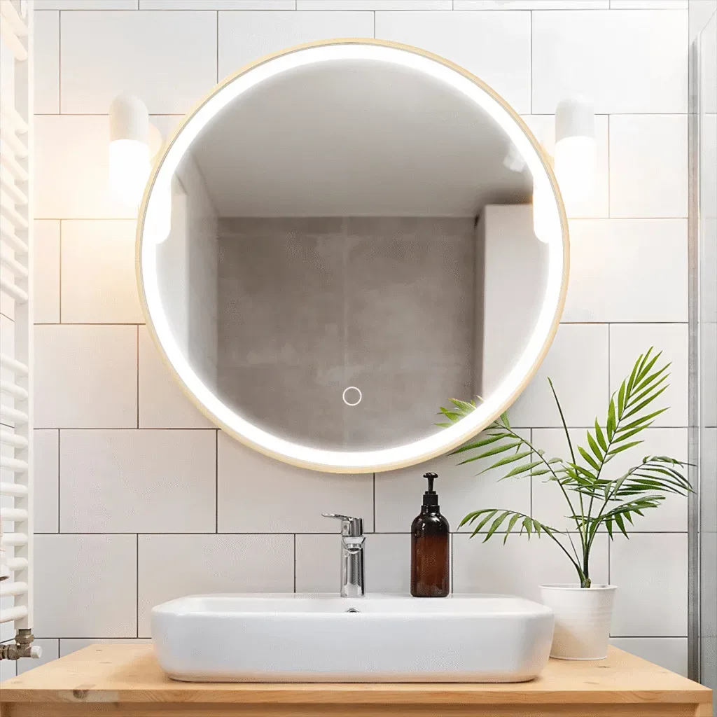 Aosmay 31×31 Inches Gold 201 Stainless Steel Frame LED Mirror shaped bathroom mirrors