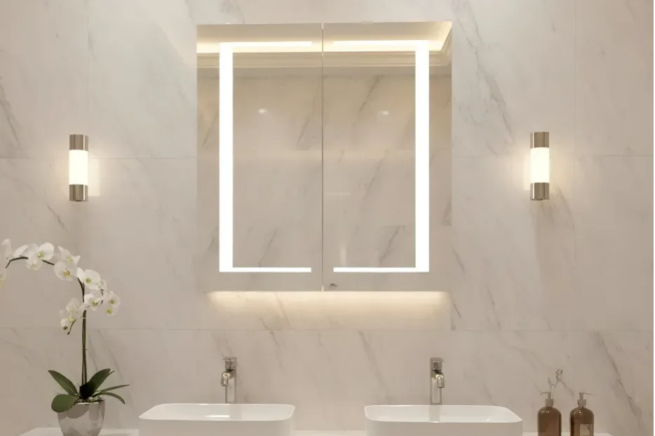 Aosmay Aluminum Large Mirror Medicine Cabinet Double Door Anti-fog Medicine Cabinet