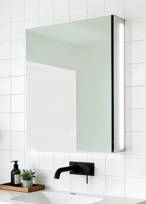 Is the mirror in your mirror cabinet with lights tempered? Yes, commercial-grade LED mirror cabinets require tempered safety glass.