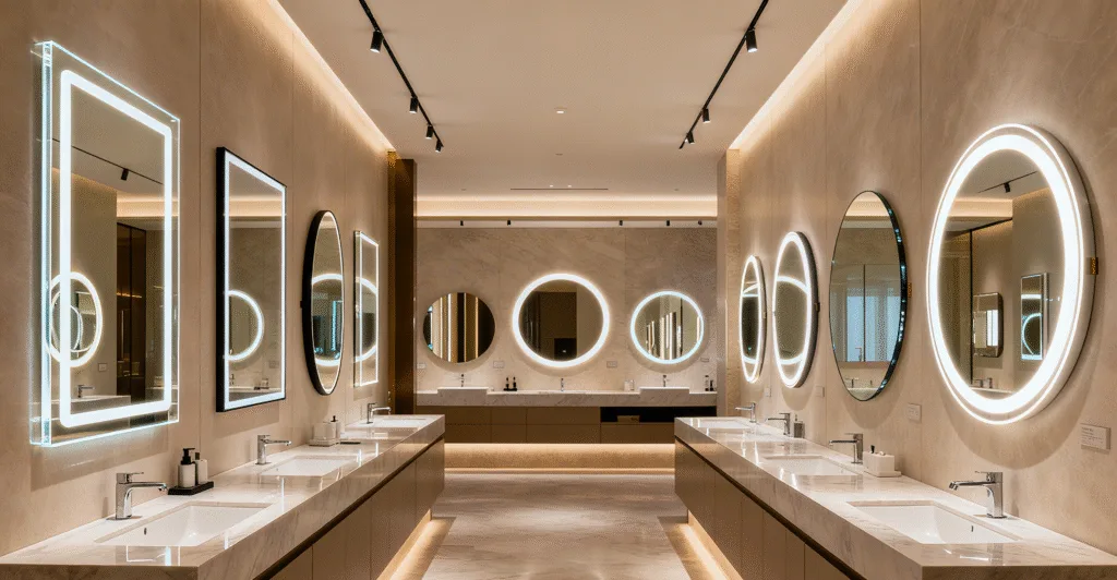 LED Lighted Mirrors used in hotel and apartment bathroom projects