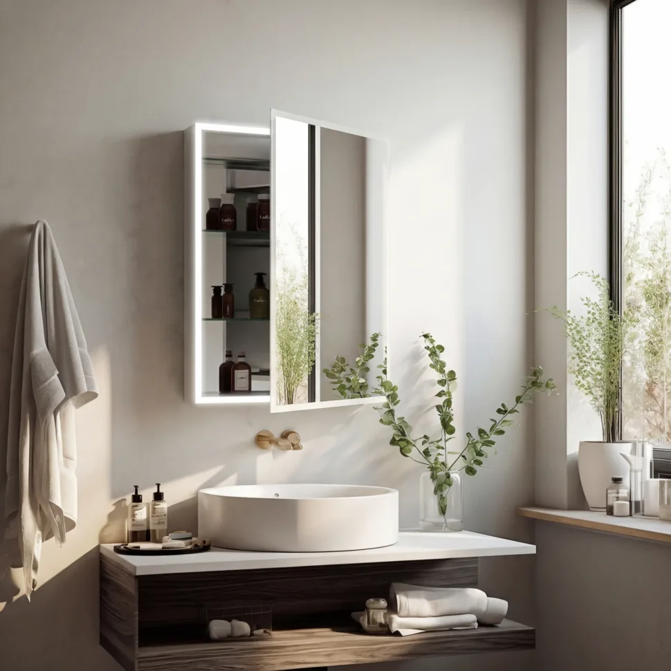 18×24 Inches Aluminum LED Lighted Mirror Cabinet with Frosted Glass Edge Lighting