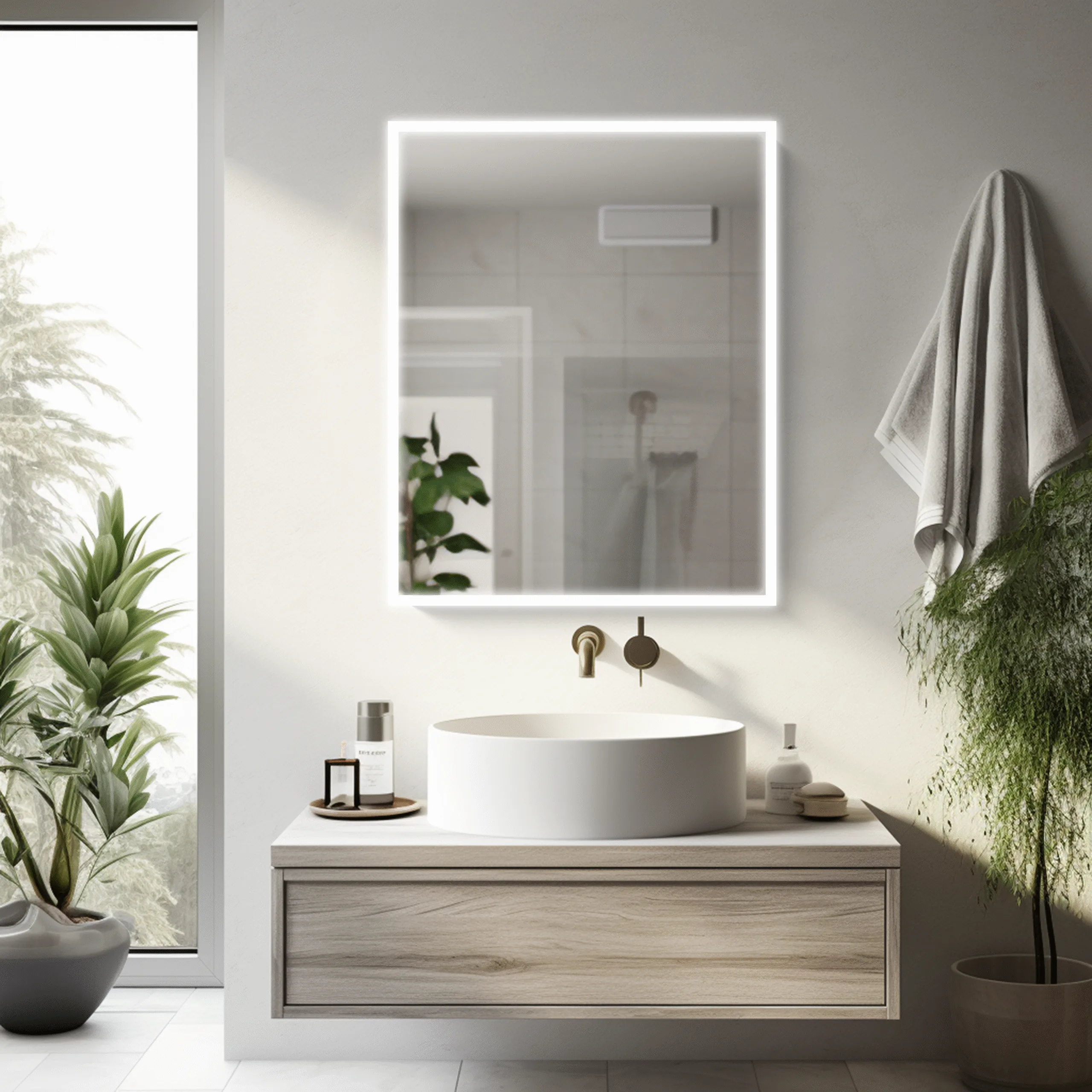 18×24 Inches Aluminum LED Lighted Mirror Cabinet with Frosted Glass Edge Lighting