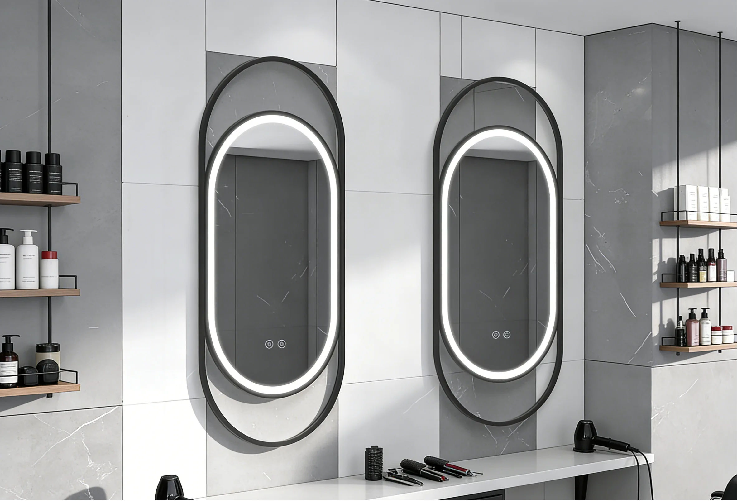 Aosmay 22×50 Inches Black Steel Powder-coated Track-shaped Frame LED Mirror