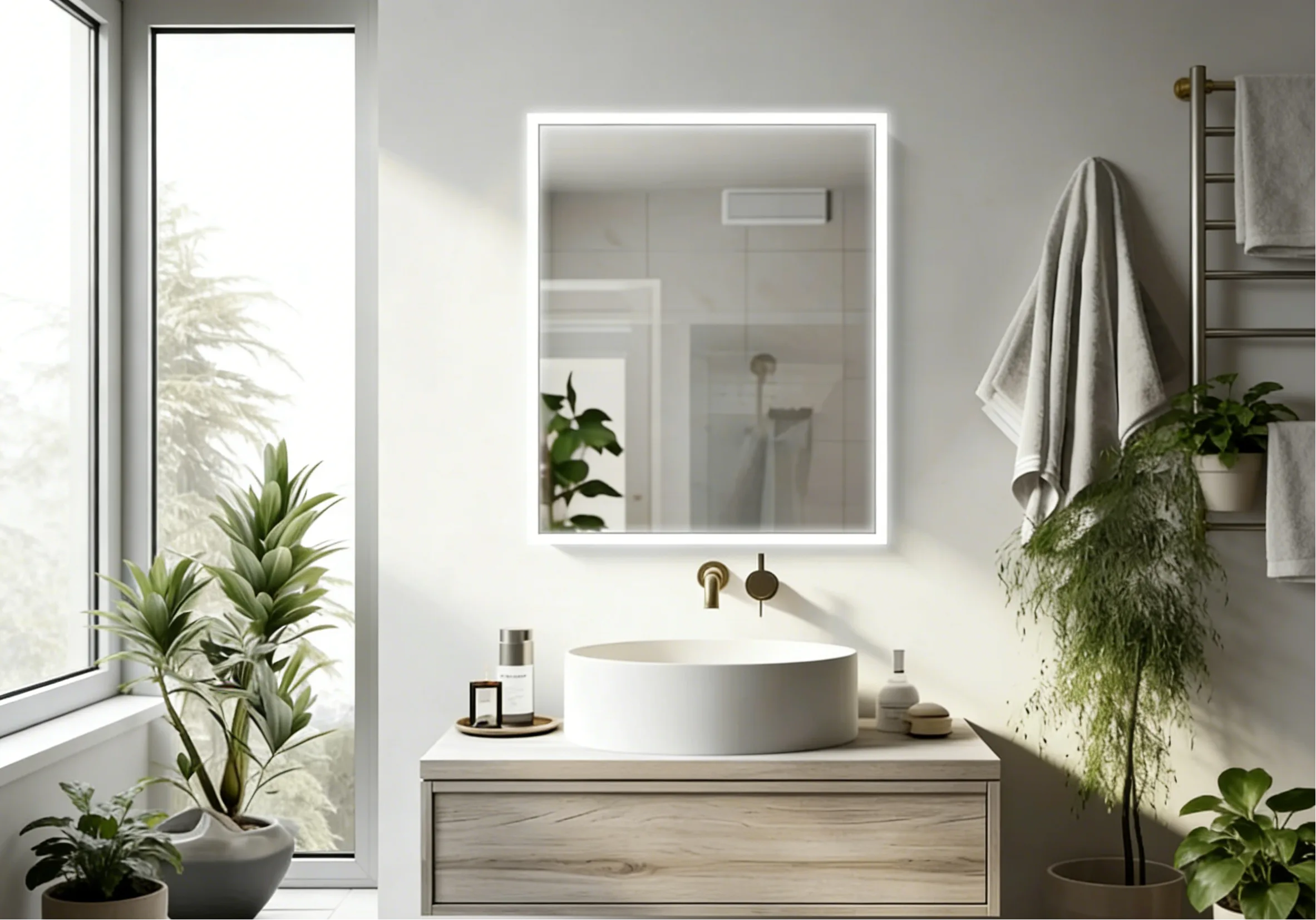 Aosmay 18×24 Inches Recessed Mirror Medicine Cabinet with LED Light Channel Push-to-Open Aluminum Mirror Cabinet