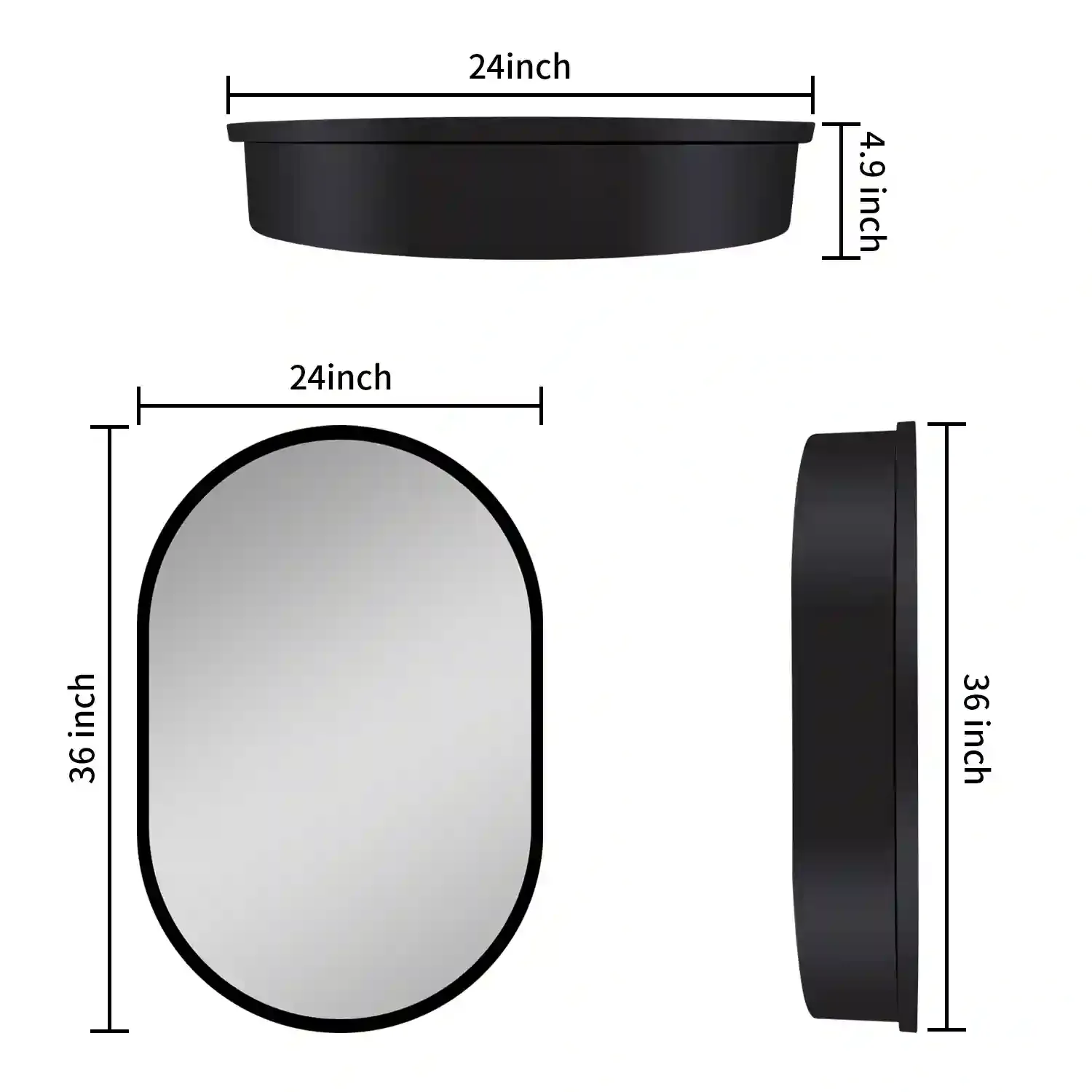 aosmay 24*36 inches Oval Black Metal Framed Wall mount Bathroom Medicine Cabinet with Mirror