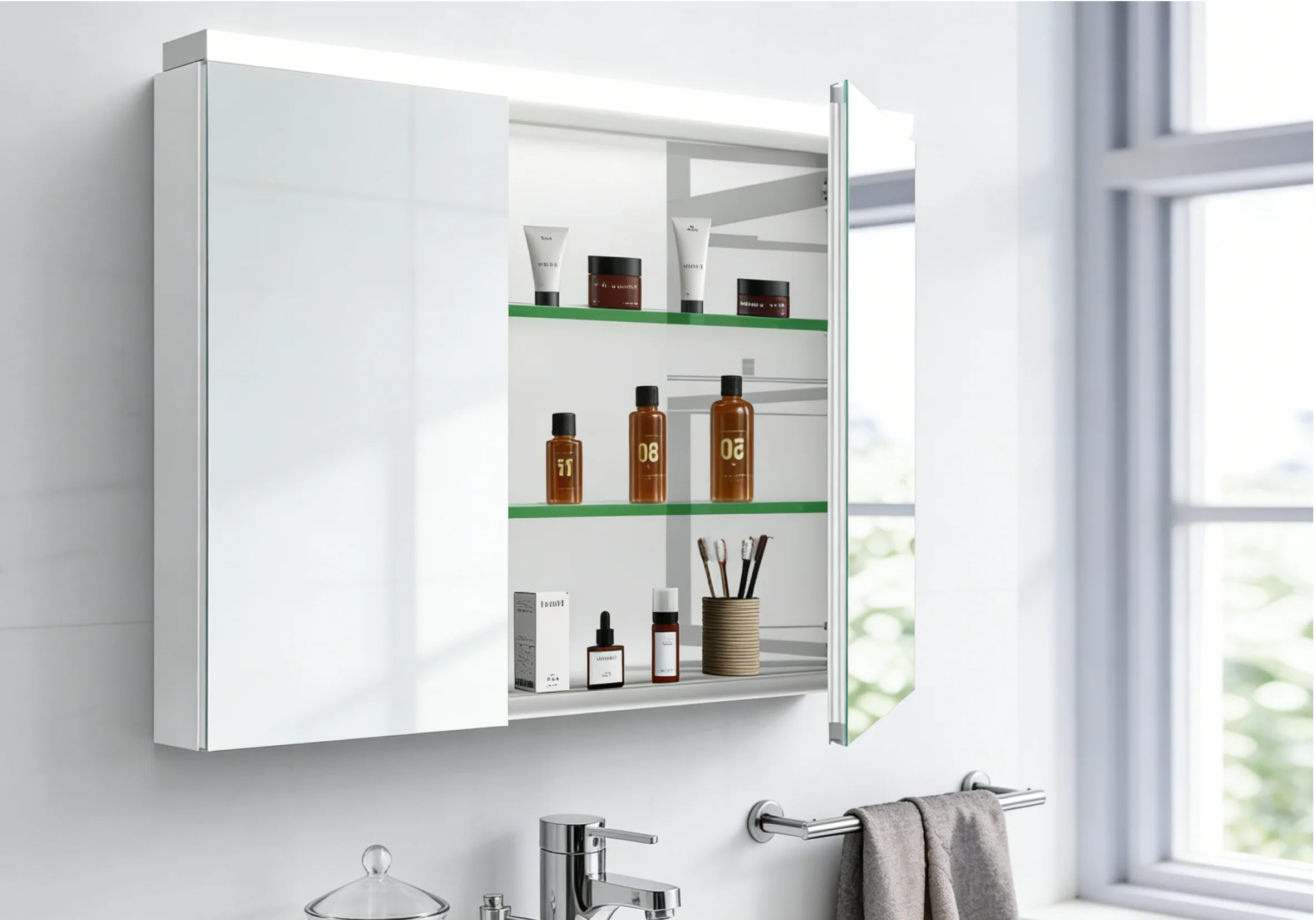 Aosmay Two Door Medicine Cabinet with LED Light