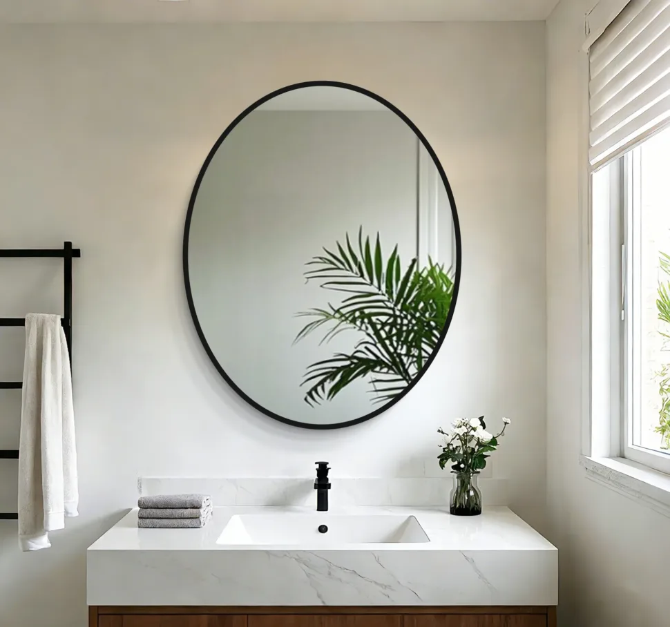 aosmay 24*30 inch Mirror Hangs Black Metal Framed Bathroom Mirror