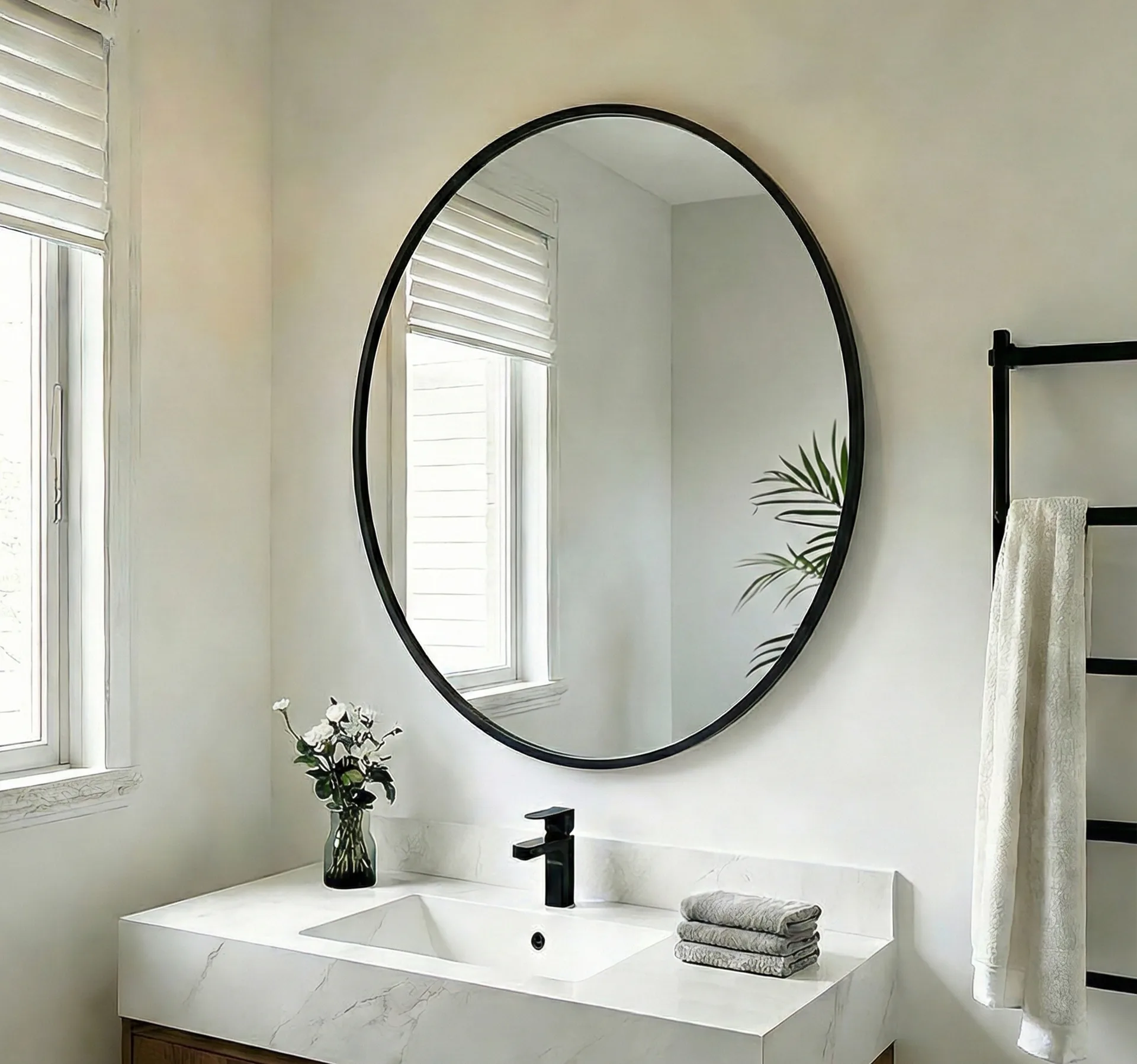 aosmay 24*30 inch Mirror Hangs Black Metal Framed Bathroom Mirror