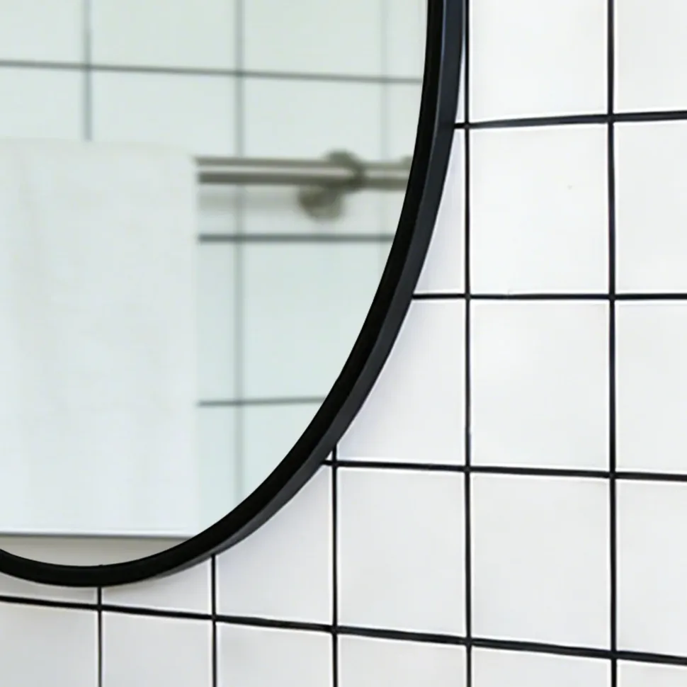 aosmay 24*30 inch Mirror Hangs Black Metal Framed Bathroom Mirror